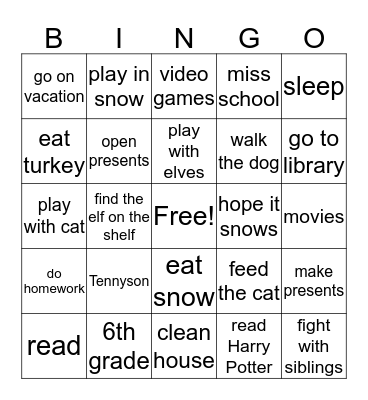 Winter Bingo Card