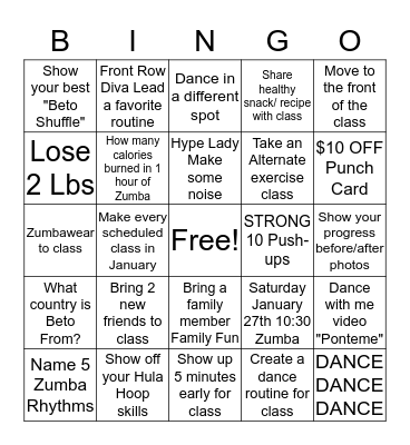 ZUMBA BINGO Card