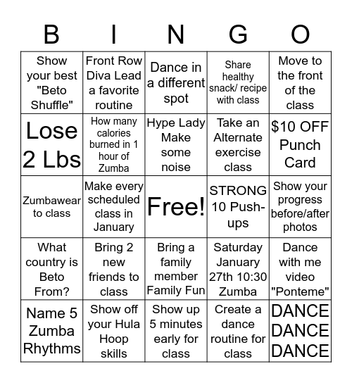 ZUMBA BINGO Card