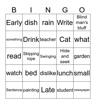 Vocabulary Bingo Card