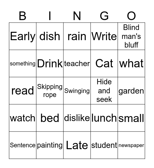 Vocabulary Bingo Card