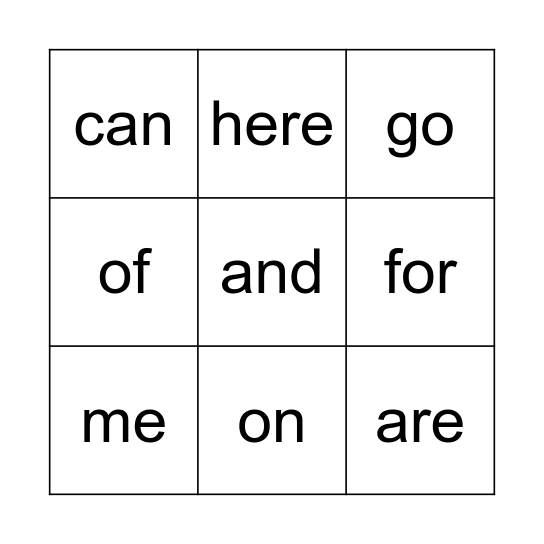 Trimester 1 Sight Words Bingo Card