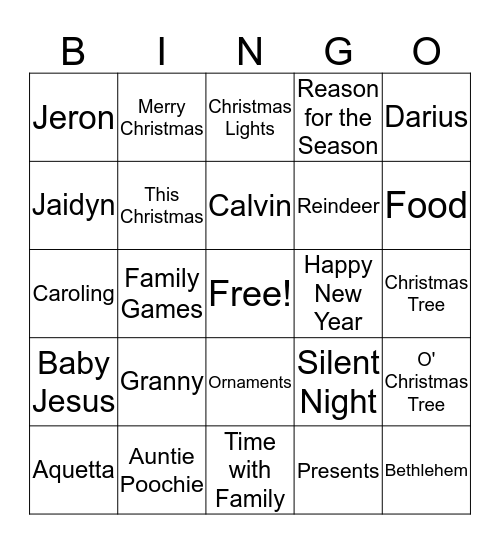 Family Fun Bingo Card