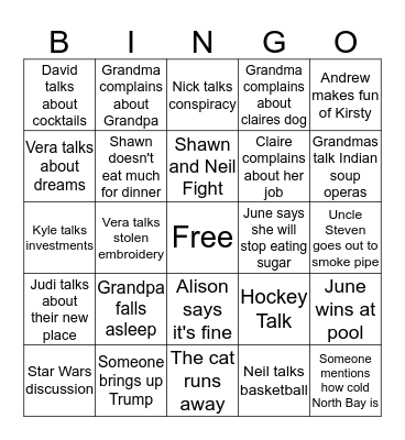 Family Bingo Card
