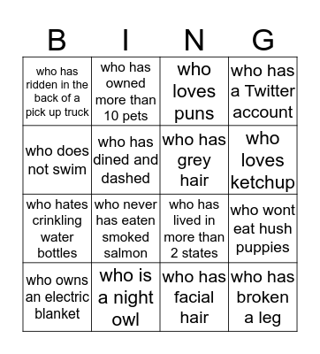 Find Someone... Bingo Card