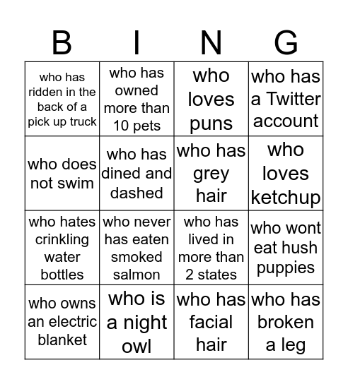 Find Someone... Bingo Card