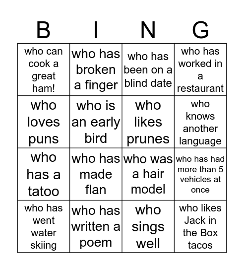 Find Someone... Bingo Card