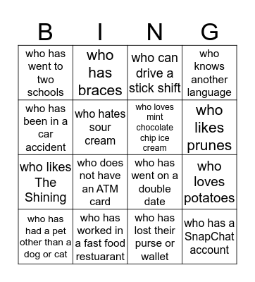 Find Someone... Bingo Card