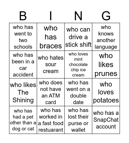 Find Someone... Bingo Card