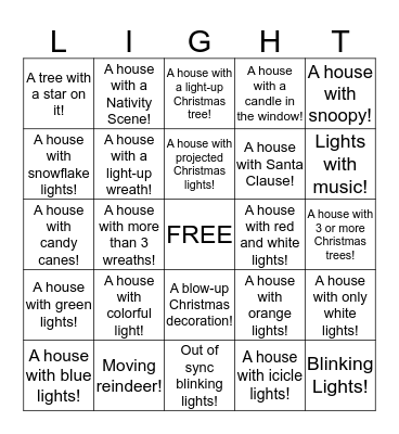 Christmas Light BINGO!!! Bingo Card