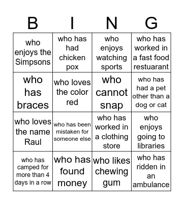 Find Someone... Bingo Card