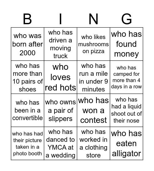 Find Someone... Bingo Card