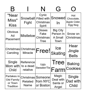 Hallmark Christmas Movie Bingo Card