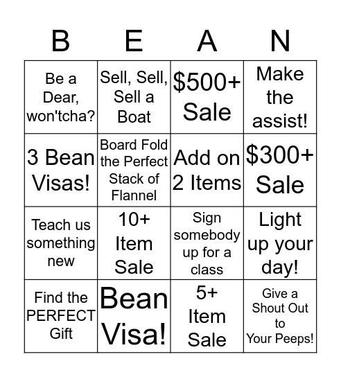 A Very Bean Holiday Bingo Card