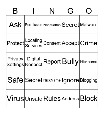 Internet Safety Bingo Card