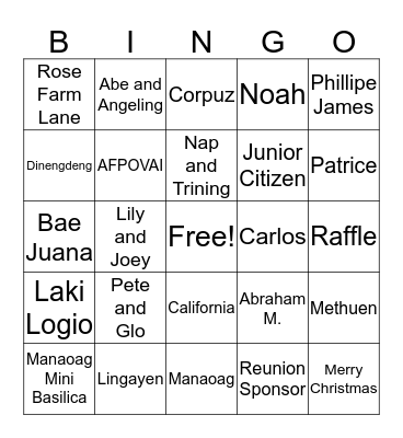 Merry Christmas! Bingo Card