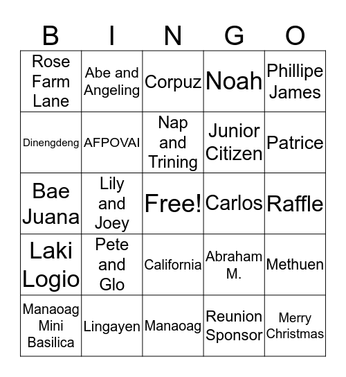 Merry Christmas! Bingo Card