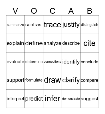 Academic Vocabulary Bingo Card