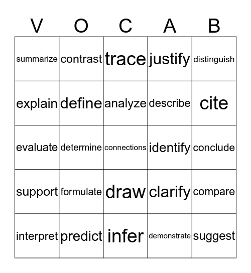 Academic Vocabulary Bingo Card