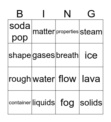 STATES OF MATTER Bingo Card