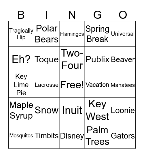 Florida/Canada Bingo Card