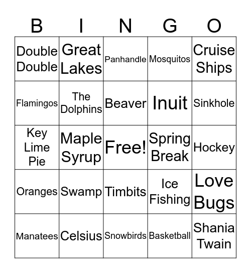 Florida/Canada Bingo Card
