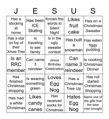 Jesus Birthday Celebration Bingo Card