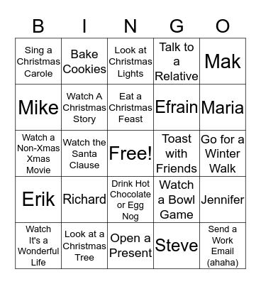 Holiday Bingo Card