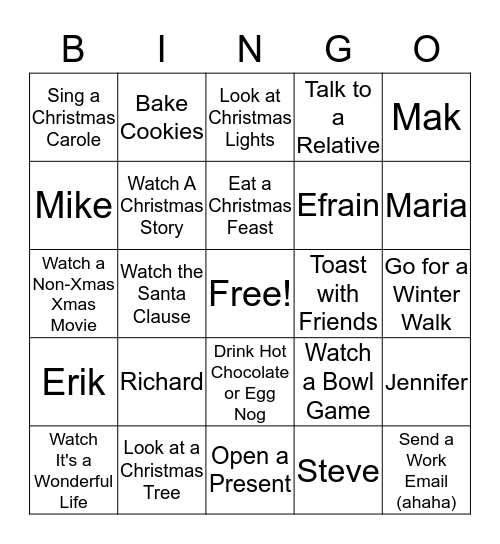 Holiday Bingo Card