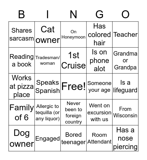 Cruisin Friends Bingo Card