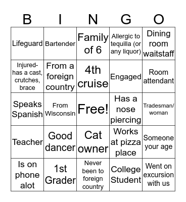 Cruisin Friends Bingo Card