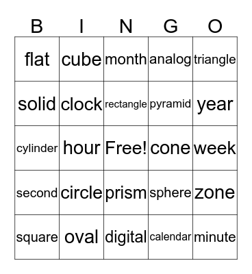 Shapes and Time Bingo Card