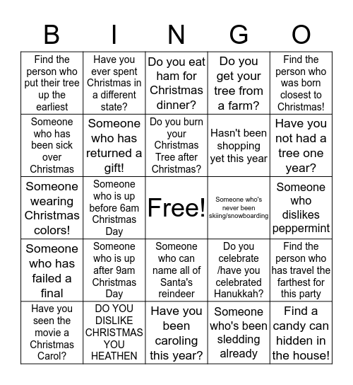 WELCOME TO A CHRISTMAS PARTY YO Bingo Card