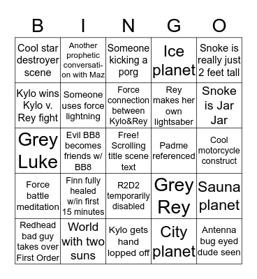STAR WARS VIII BINGO BY JENNIFER Bingo Card