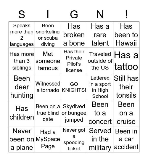 2013 SGA Leadership Retreat Bingo Card