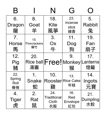 Happy Chinese New Year :) Bingo Card