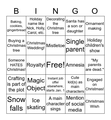 Hallmark Christmas Movie Bingo Card