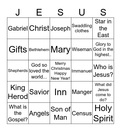 Jesus "The Reason for the Season" Bingo Card