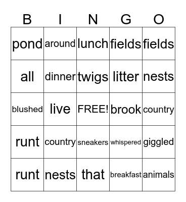 Vocabulary from the Text Bingo Card