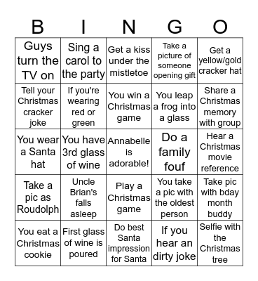 Cutler Christmas Bingo Card