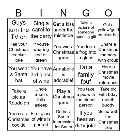 Cutler Christmas Bingo Card