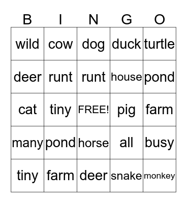 Vocabulary Bingo Card