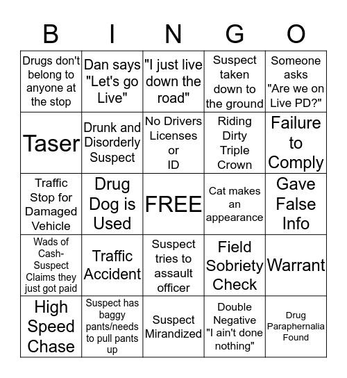 Live PD Bingo Card