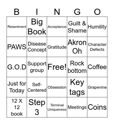 Clean and Sober #3 Bingo Card