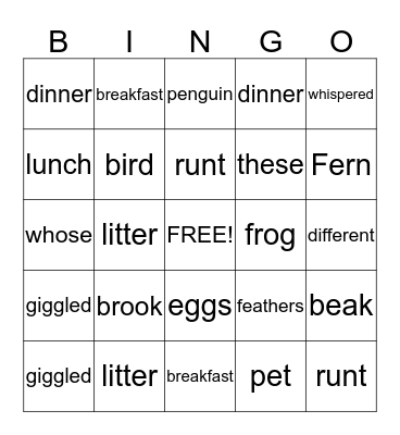 Vocabulary Bingo Card