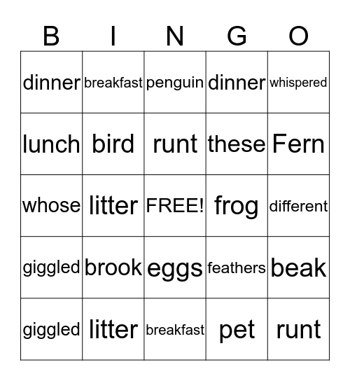 Vocabulary Bingo Card