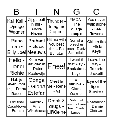 MuziekBingo Hosanneke Bingo Card