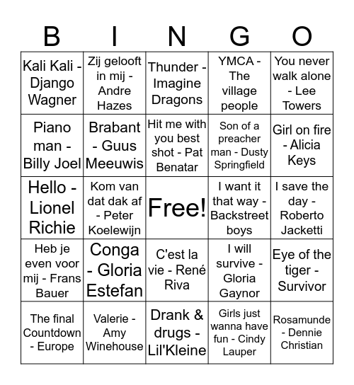 MuziekBingo Hosanneke Bingo Card
