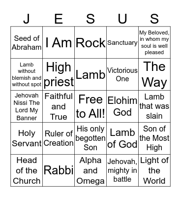 JESUS Bingo Card