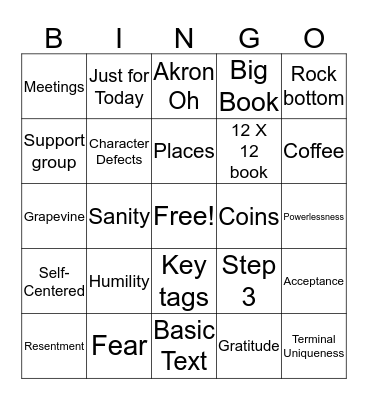 Sober and Clean #7 Bingo Card